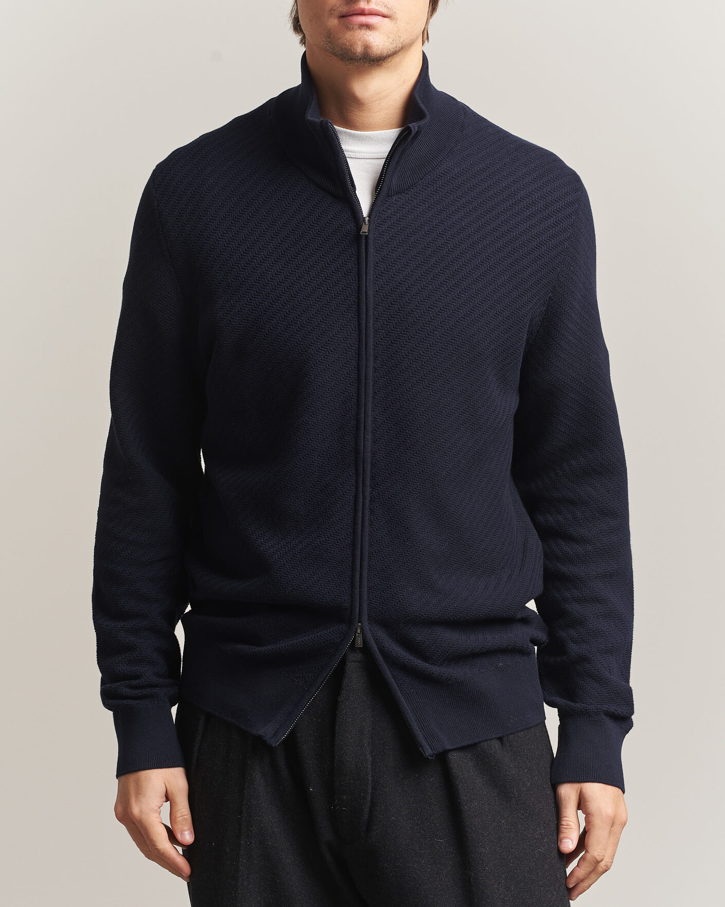 Heren | Truien | BOSS BLACK | Loretti Cotton Knitted Full Zip Dark Blue