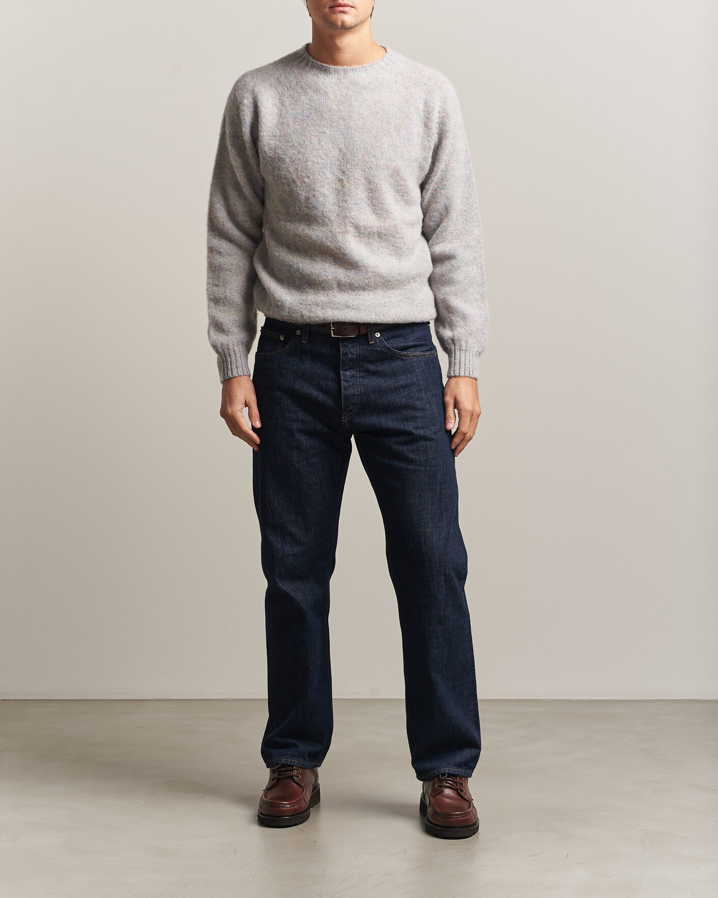 Heren | Truien | Harley Of Scotland | Brushed Supersoft Lambswool Crewneck Aurora