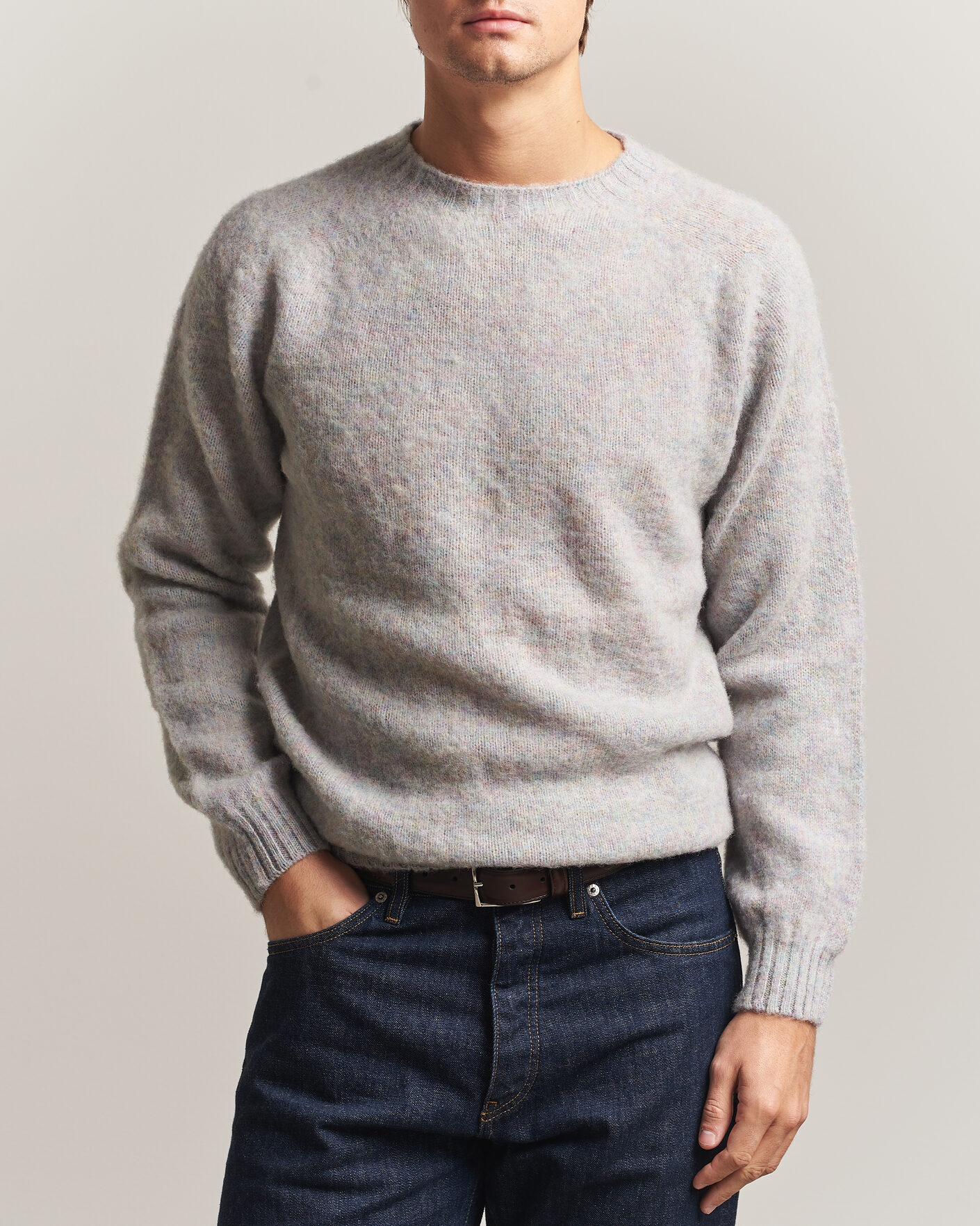 Heren | Truien | Harley Of Scotland | Brushed Supersoft Lambswool Crewneck Aurora