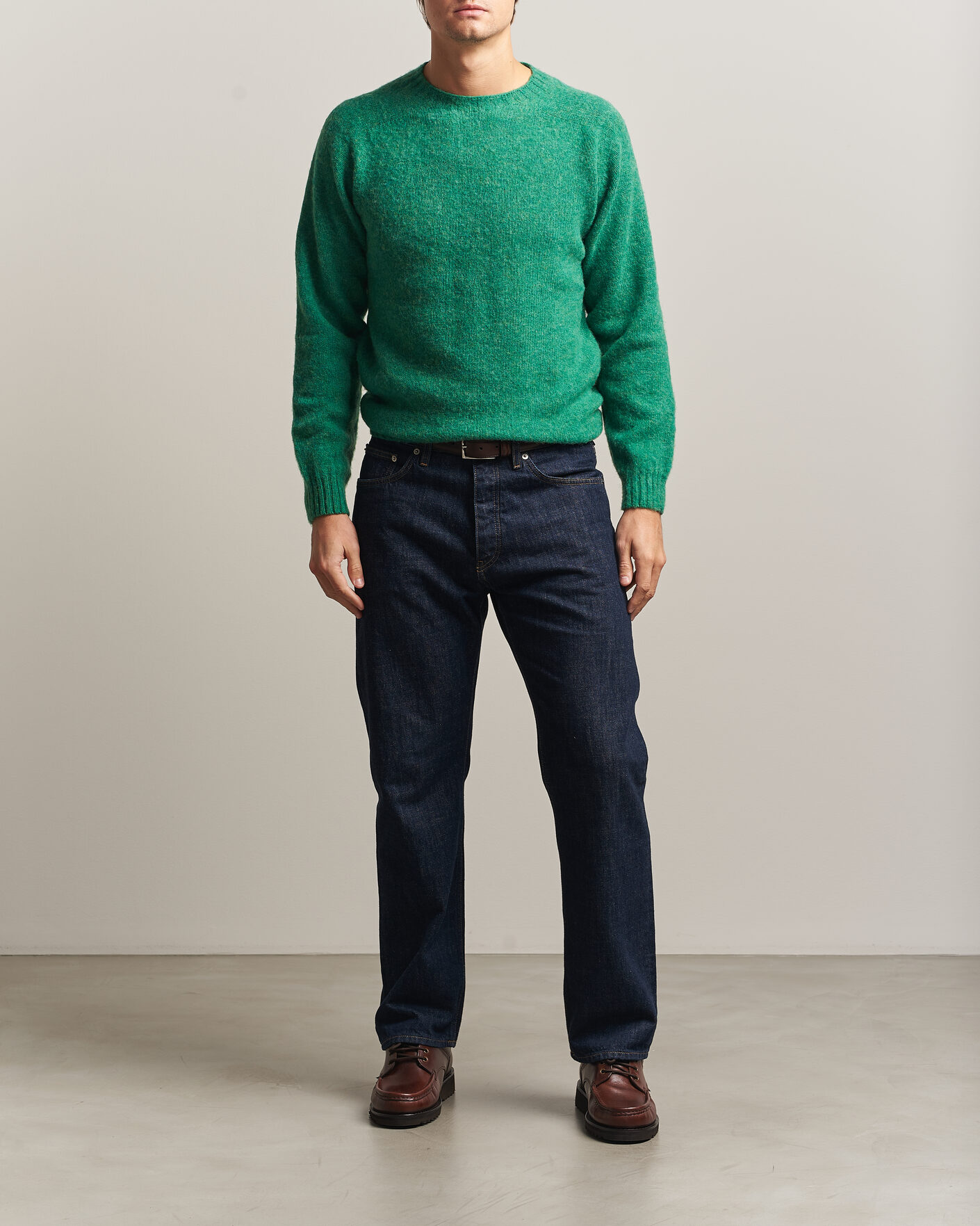 Heren | Truien | Harley Of Scotland | Brushed Supersoft Lambswool Crewneck Evergreen