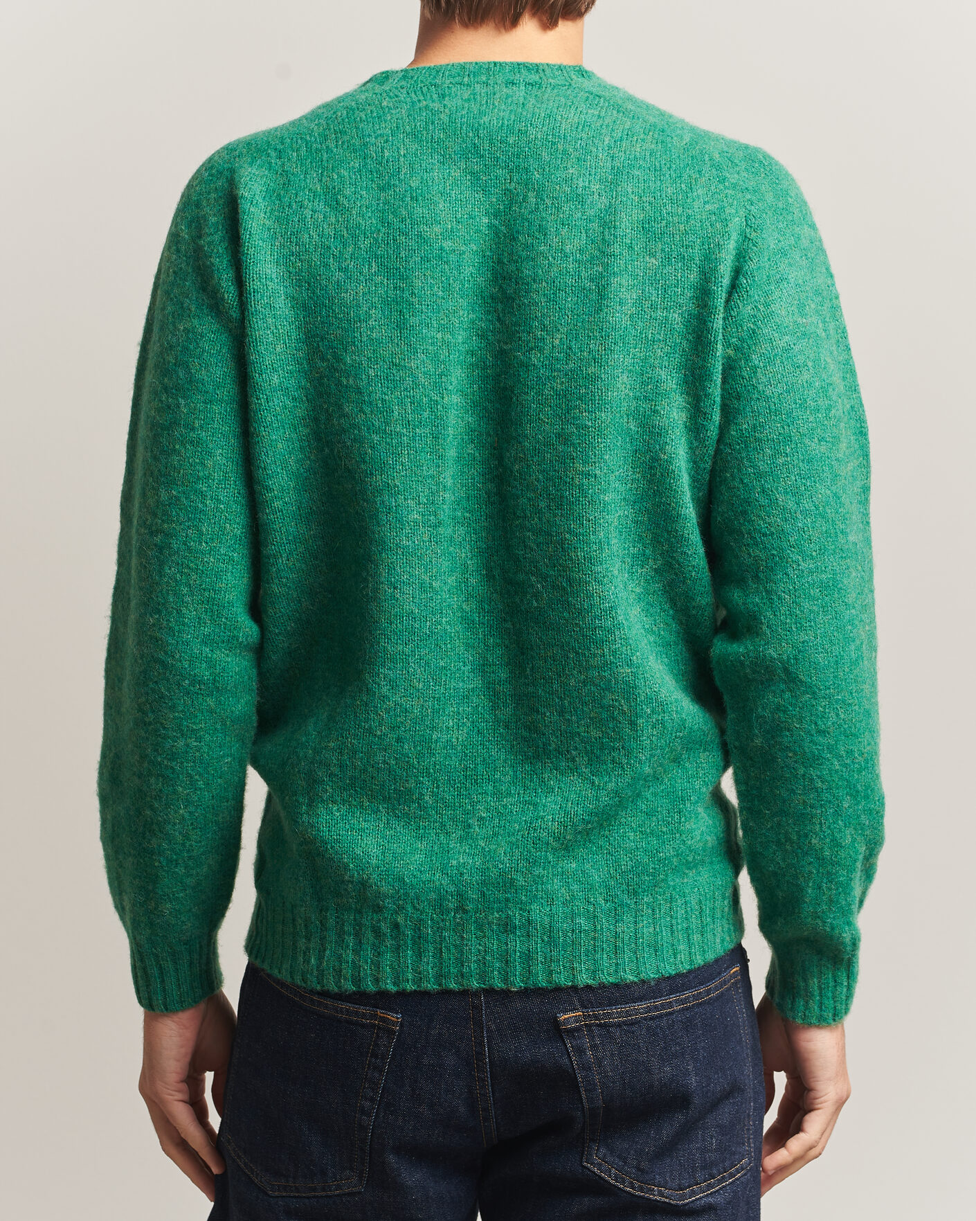 Heren | Truien | Harley Of Scotland | Brushed Supersoft Lambswool Crewneck Evergreen