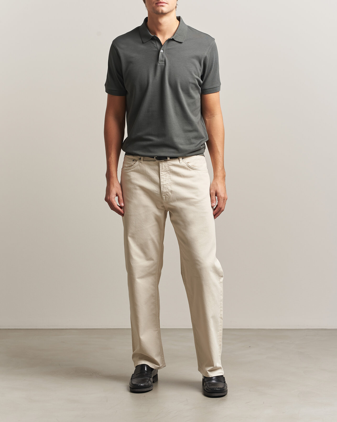 Heren | Polo's | Sunspel | Short Sleeve Pique Polo Slate Green