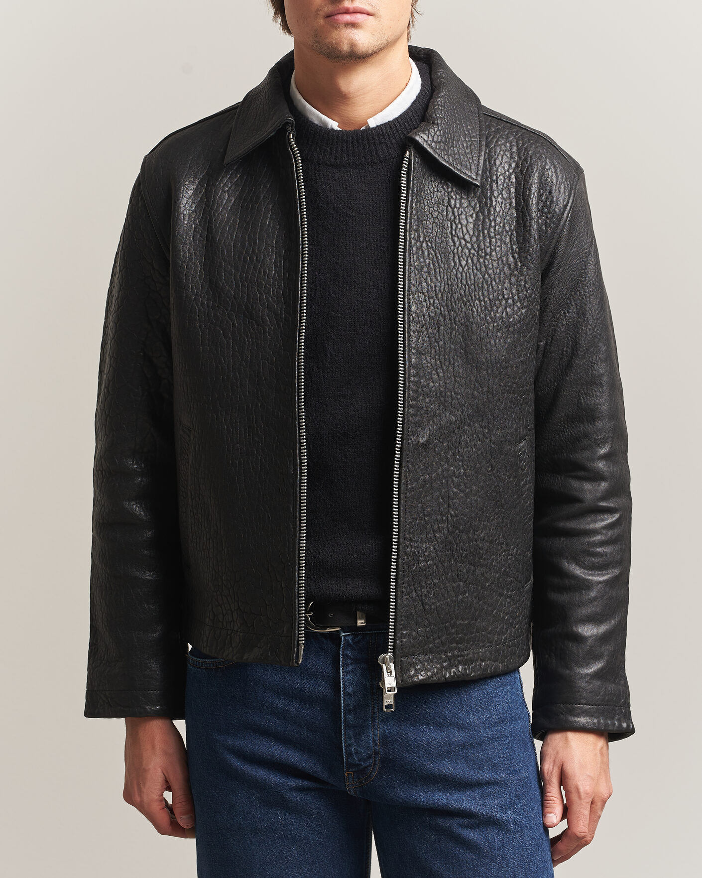 Heren | Jassen | Sunflower | Short Leather Jacket Black