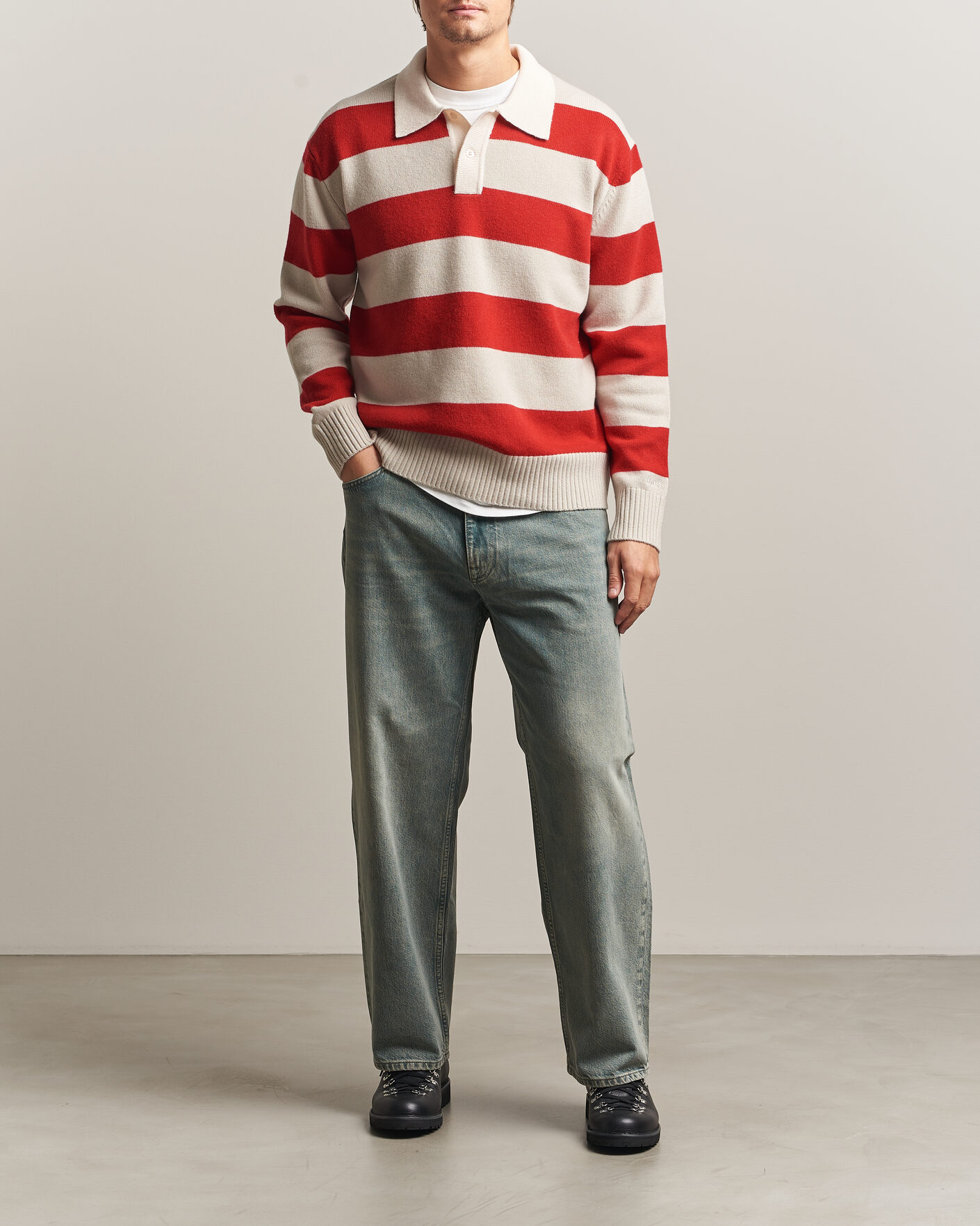 Heren | Truien | Forét | Frost Stripe Knit Polo Red