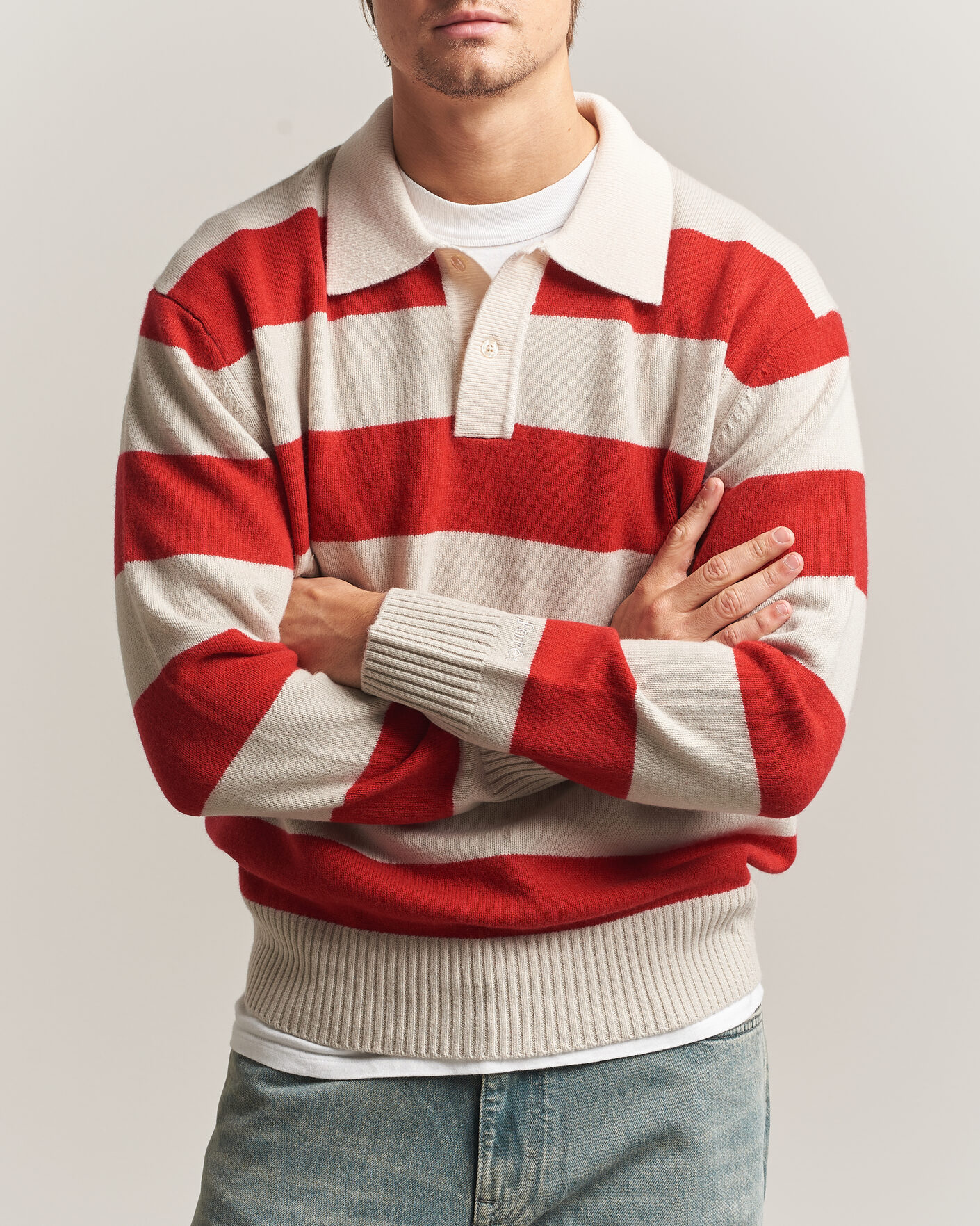 Heren | Truien | Forét | Frost Stripe Knit Polo Red