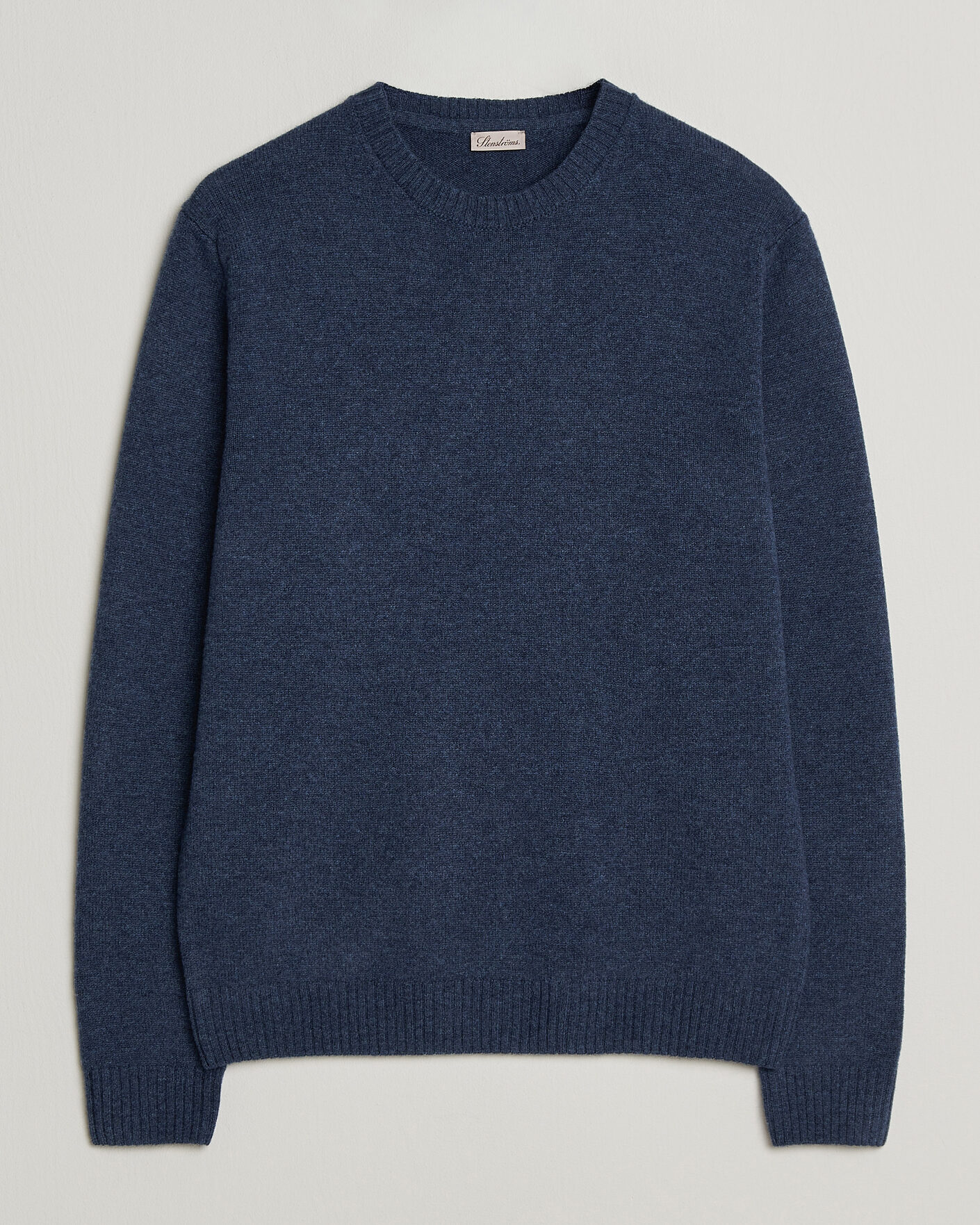 Heren | Truien | Stenströms | Knitted Lambswool Crew Neck Indigo Melange