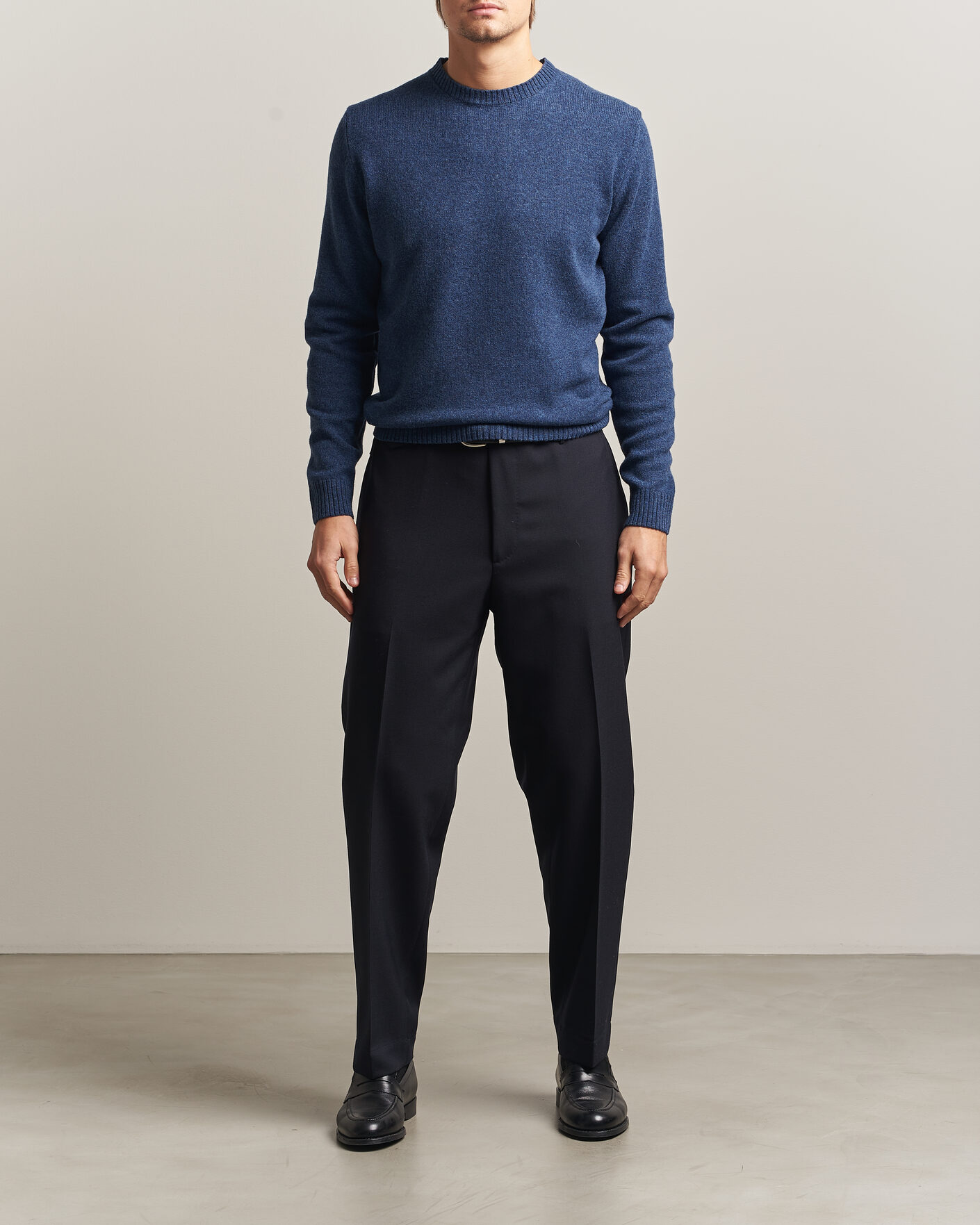 Heren | Truien | Stenströms | Knitted Lambswool Crew Neck Indigo Melange