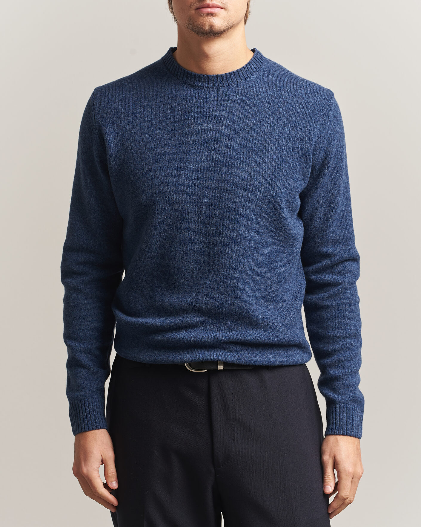 Heren | Truien | Stenströms | Knitted Lambswool Crew Neck Indigo Melange