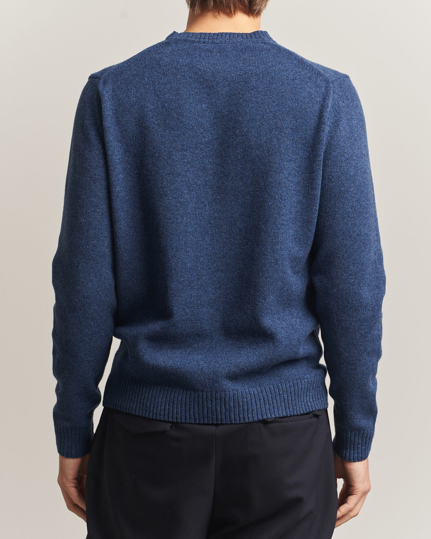 Heren | Truien | Stenströms | Knitted Lambswool Crew Neck Indigo Melange