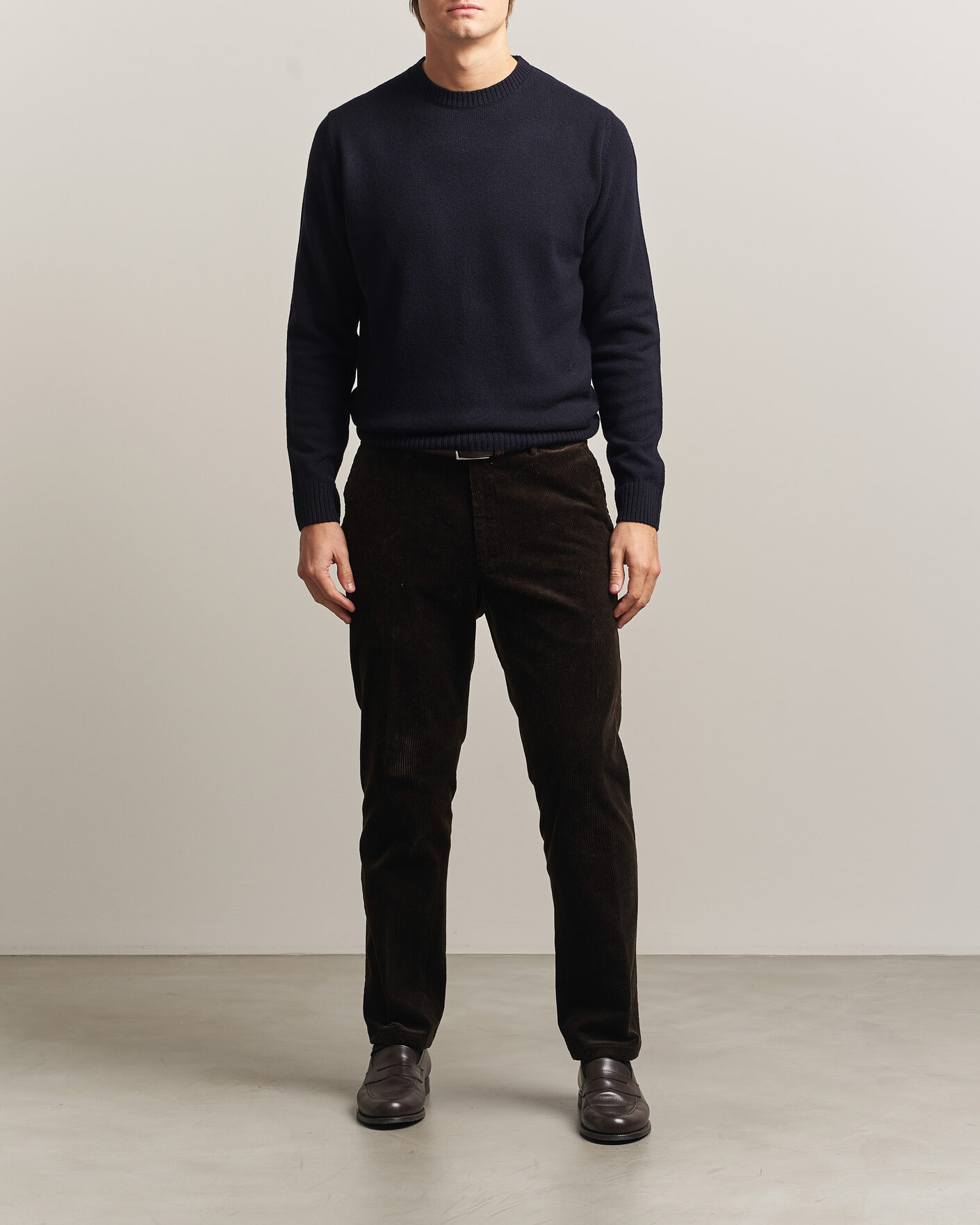 Heren | Truien | Stenströms | Knitted Lambswool Crew Neck Dark Navy