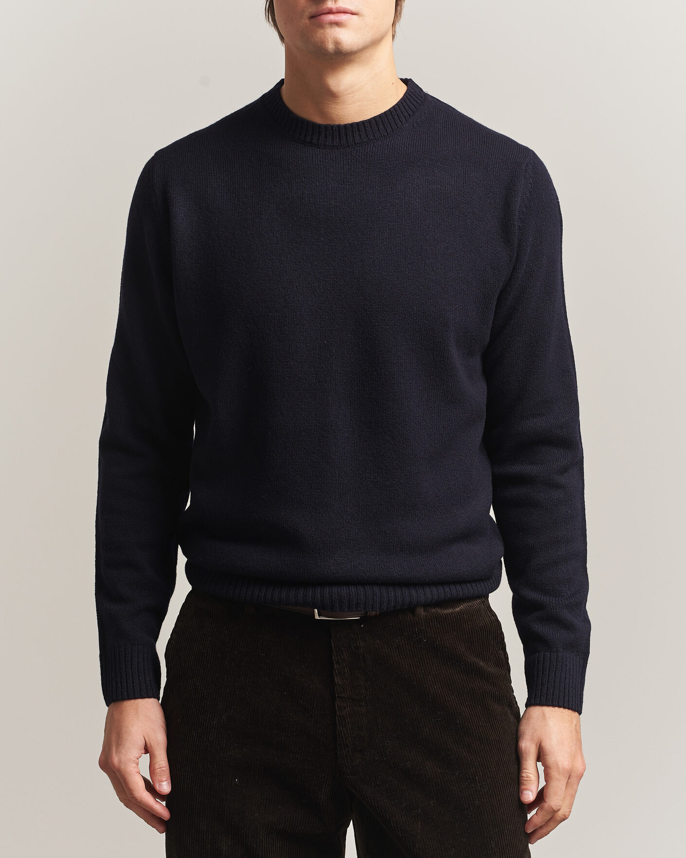 Heren | Truien | Stenströms | Knitted Lambswool Crew Neck Dark Navy