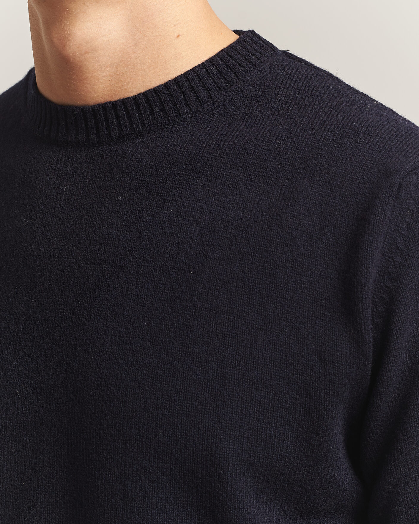 Heren | Truien | Stenströms | Knitted Lambswool Crew Neck Dark Navy