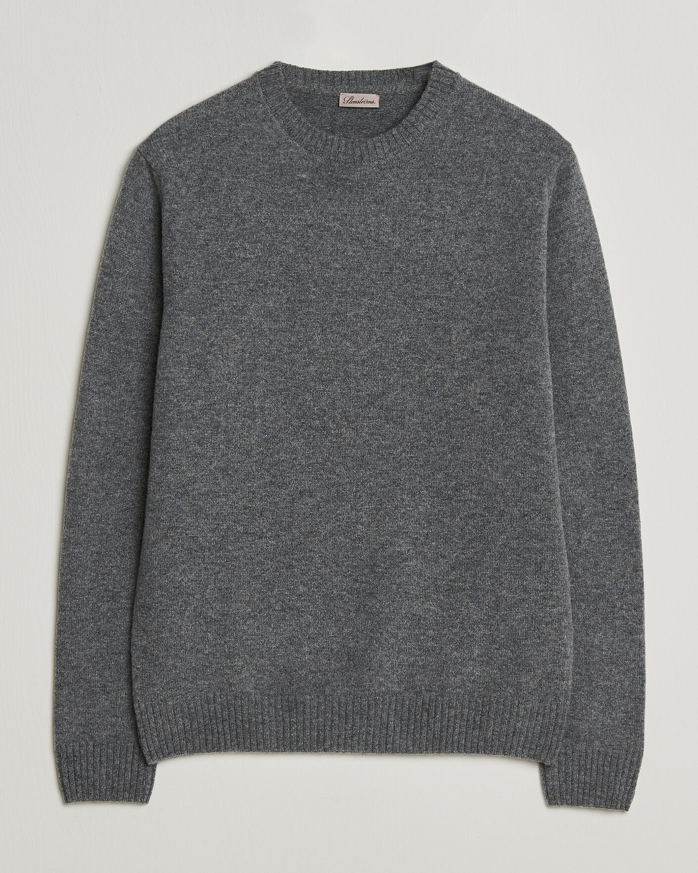 Heren | Truien | Stenströms | Knitted Lambswool Crew Neck Mid Grey Melange