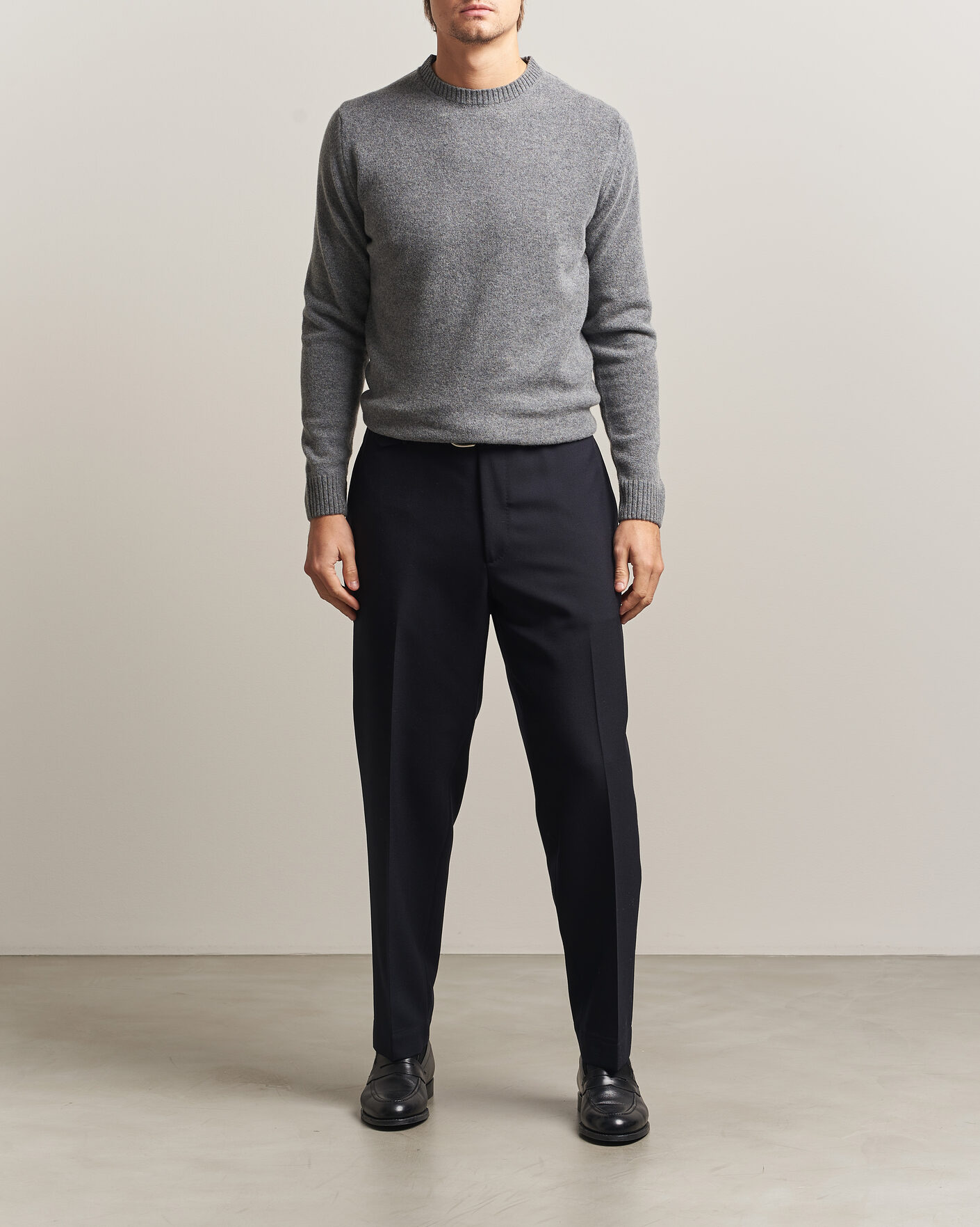 Heren | Truien | Stenströms | Knitted Lambswool Crew Neck Mid Grey Melange
