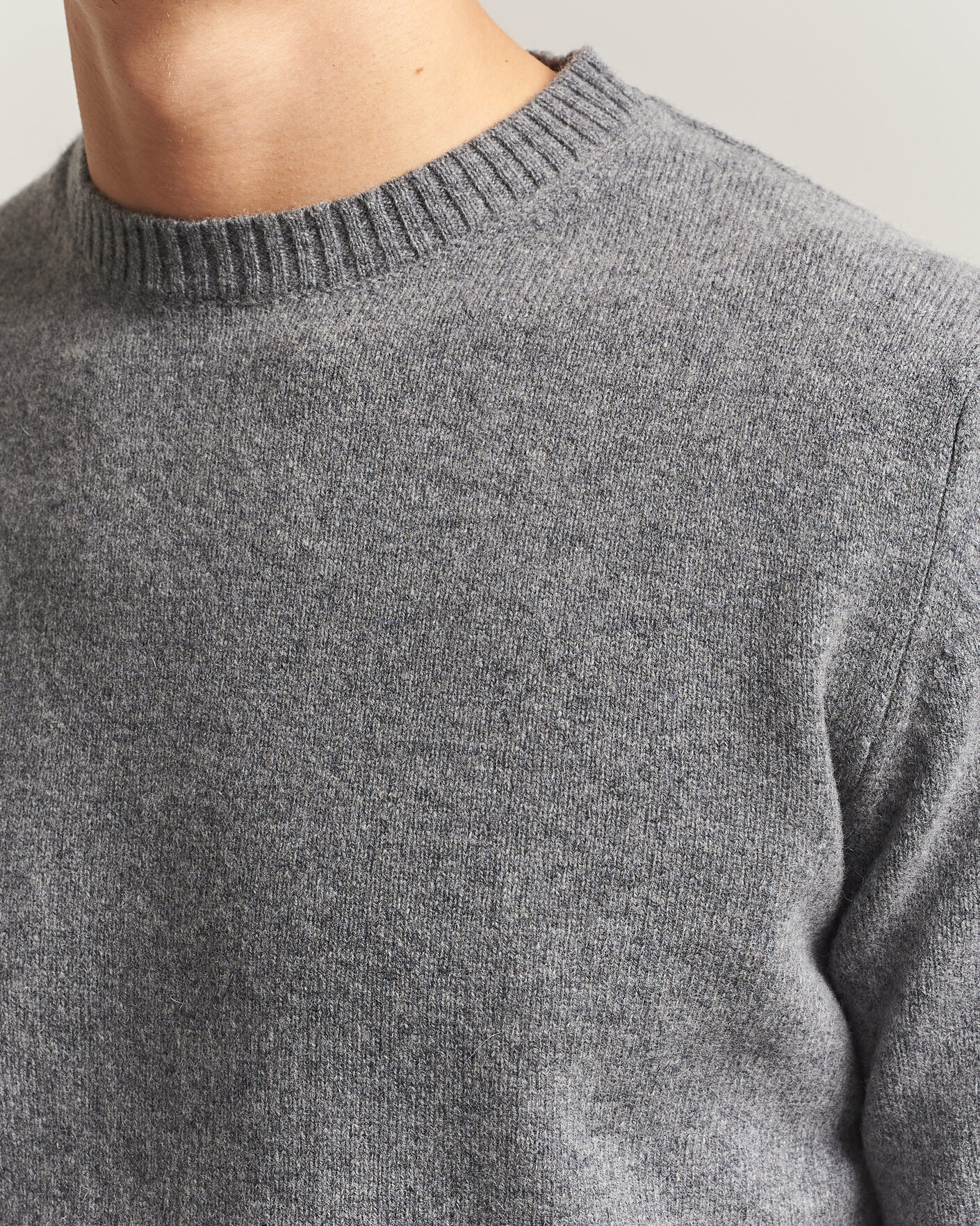 Heren | Truien | Stenströms | Knitted Lambswool Crew Neck Mid Grey Melange