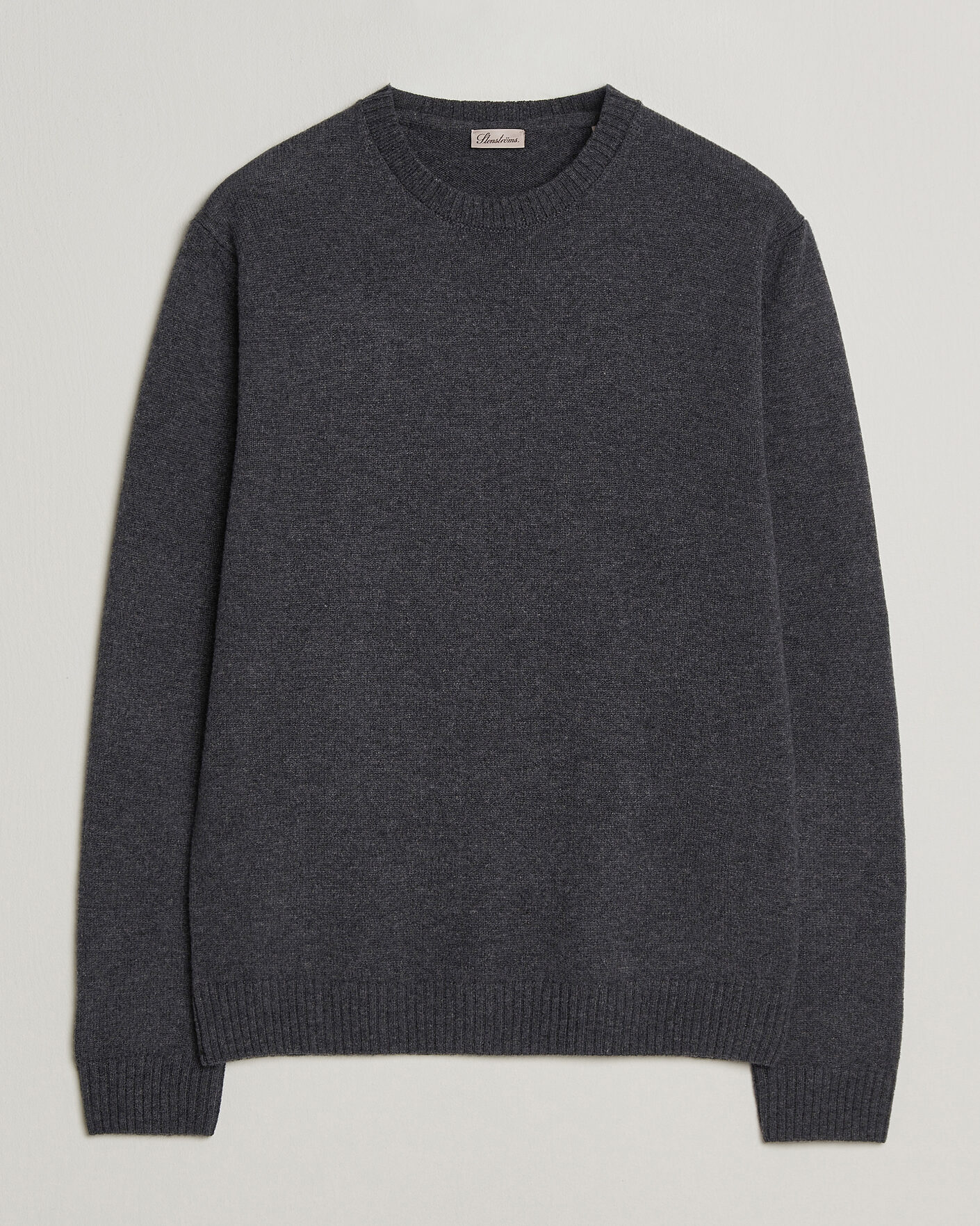 Heren | Truien | Stenströms | Knitted Lambswool Crew Neck Dark Grey Melange