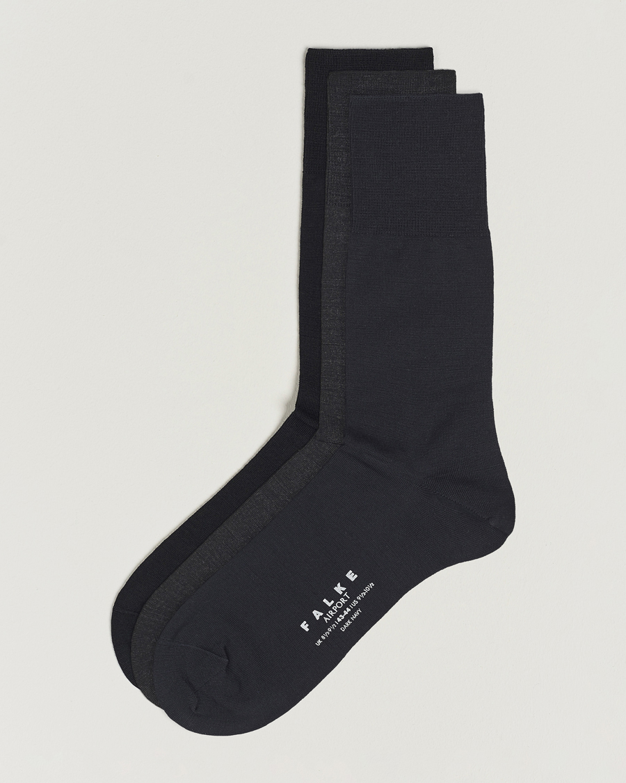 Heren |  | Falke | 3-Pack Airport Socks Dark Navy/Black/Anthracite