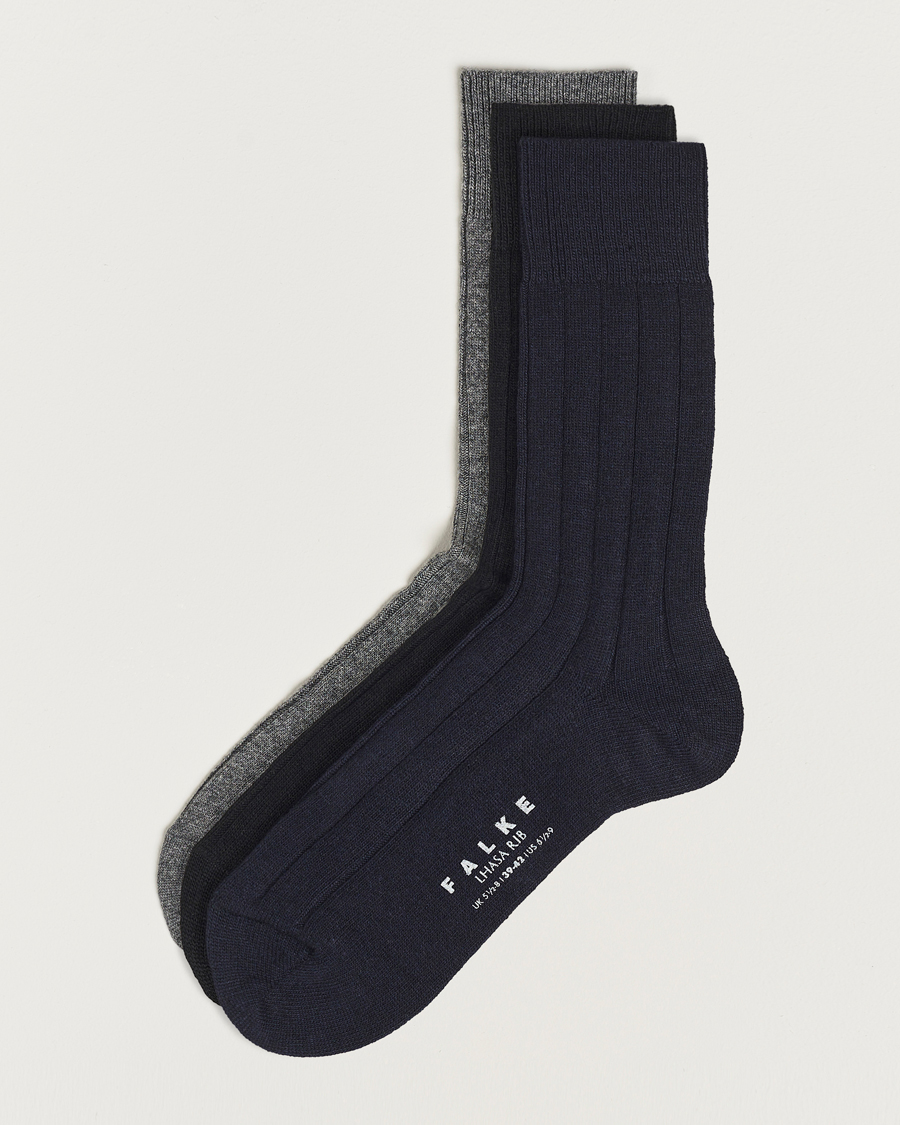 Heren | Ondergoed | Falke | 3-Pack Lhasa Cashmere Socks Black/Dark Navy/Light Grey