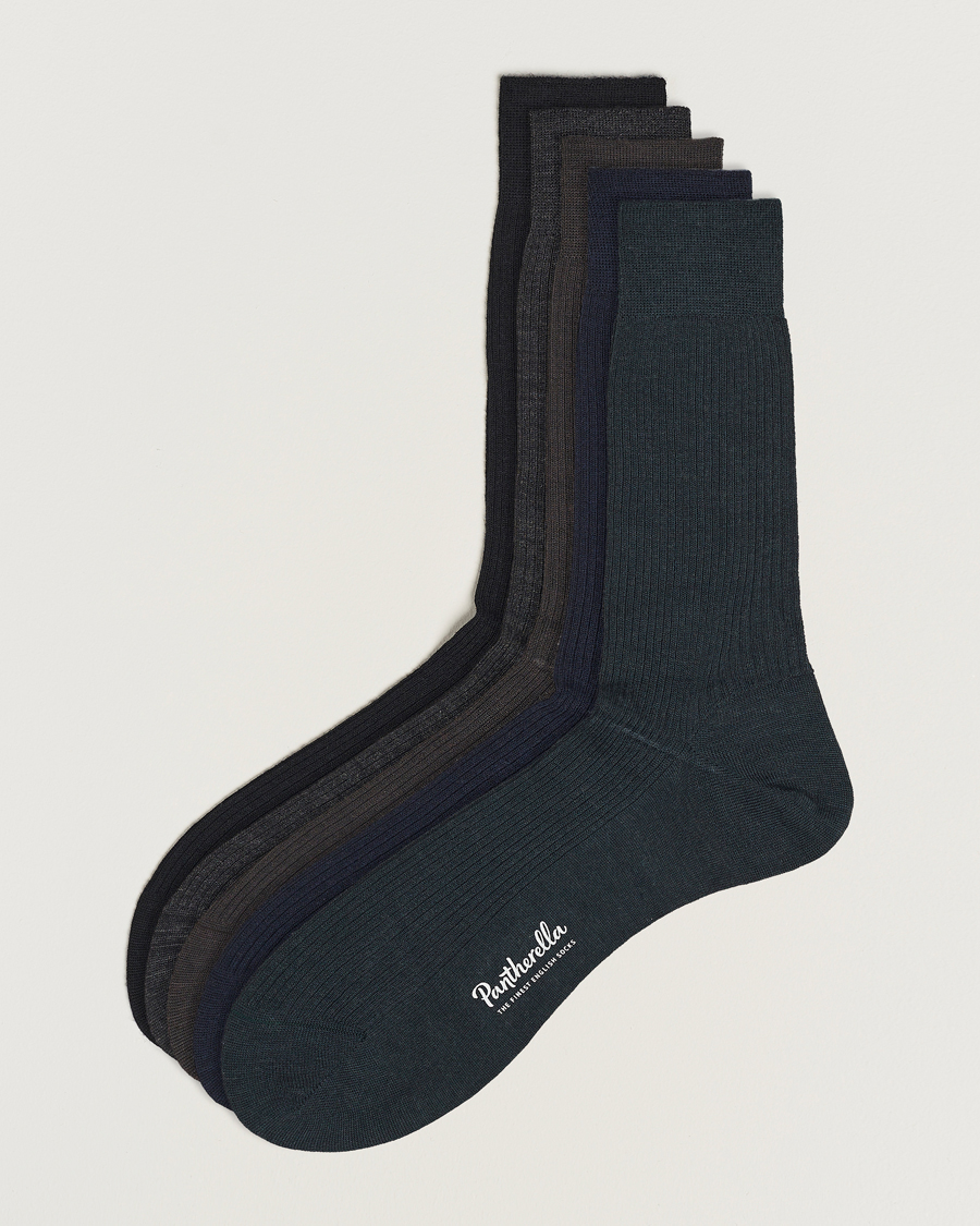 Heren | Ondergoed | Pantherella | 5-Pack Naish Merino/Nylon Sock Navy/Black/Charcoal/Chocolate/Racing Green