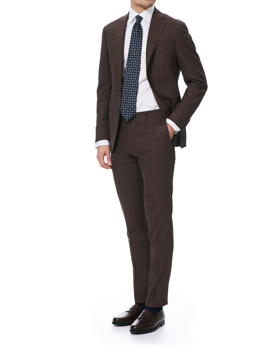 Heren | Pakken | Canali | Wool/Linen Patch Pocket Suit Dark Brown