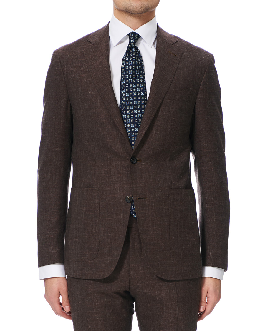 Heren | Pakken | Canali | Wool/Linen Patch Pocket Suit Dark Brown