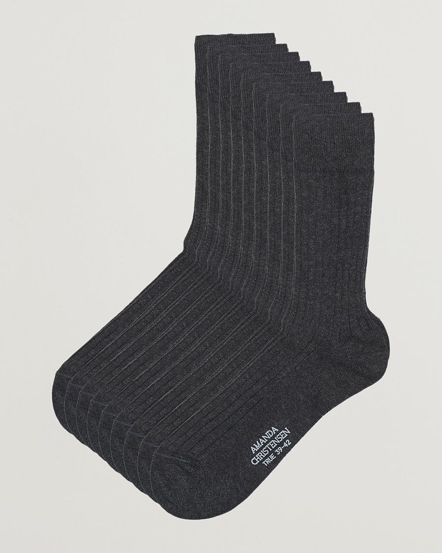 Heren | Ondergoed | Amanda Christensen | 9-Pack True Cotton Ribbed Socks Antracite Melange