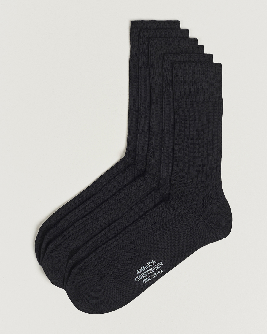 Heren | Ondergoed | Amanda Christensen | 6-Pack True Cotton Ribbed Socks Black