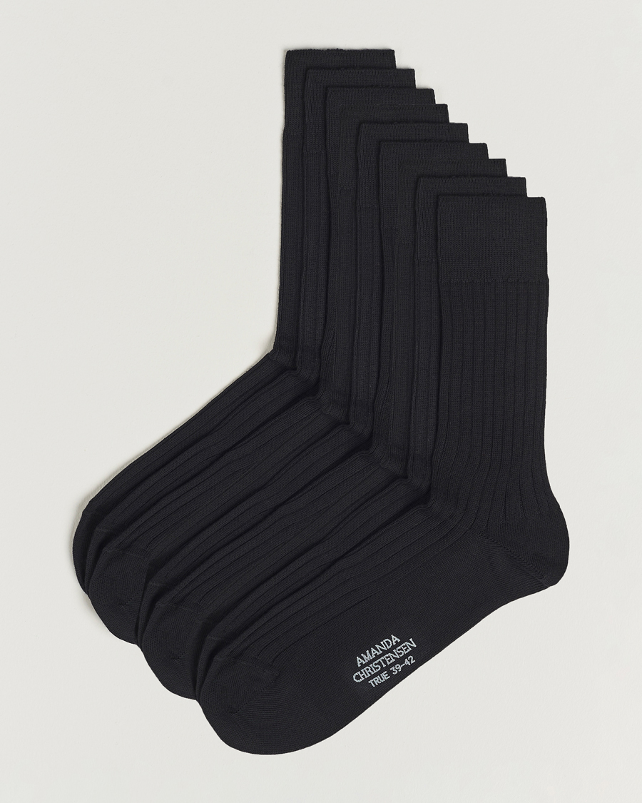 Heren | Ondergoed | Amanda Christensen | 9-Pack True Cotton Ribbed Socks Black