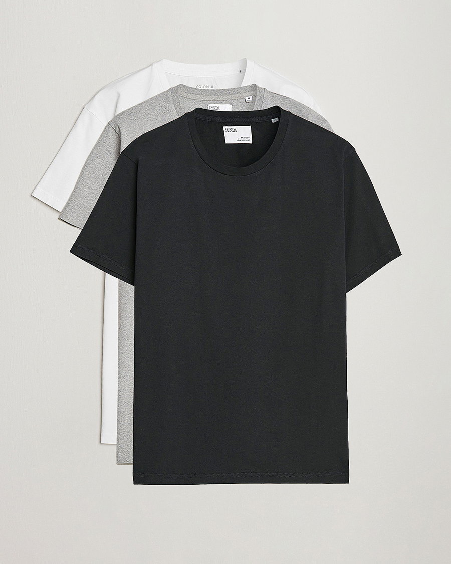 Heren | T-shirts | Colorful Standard | 3-Pack Classic Organic T-Shirt Optical White/Heather Grey/Deep Black