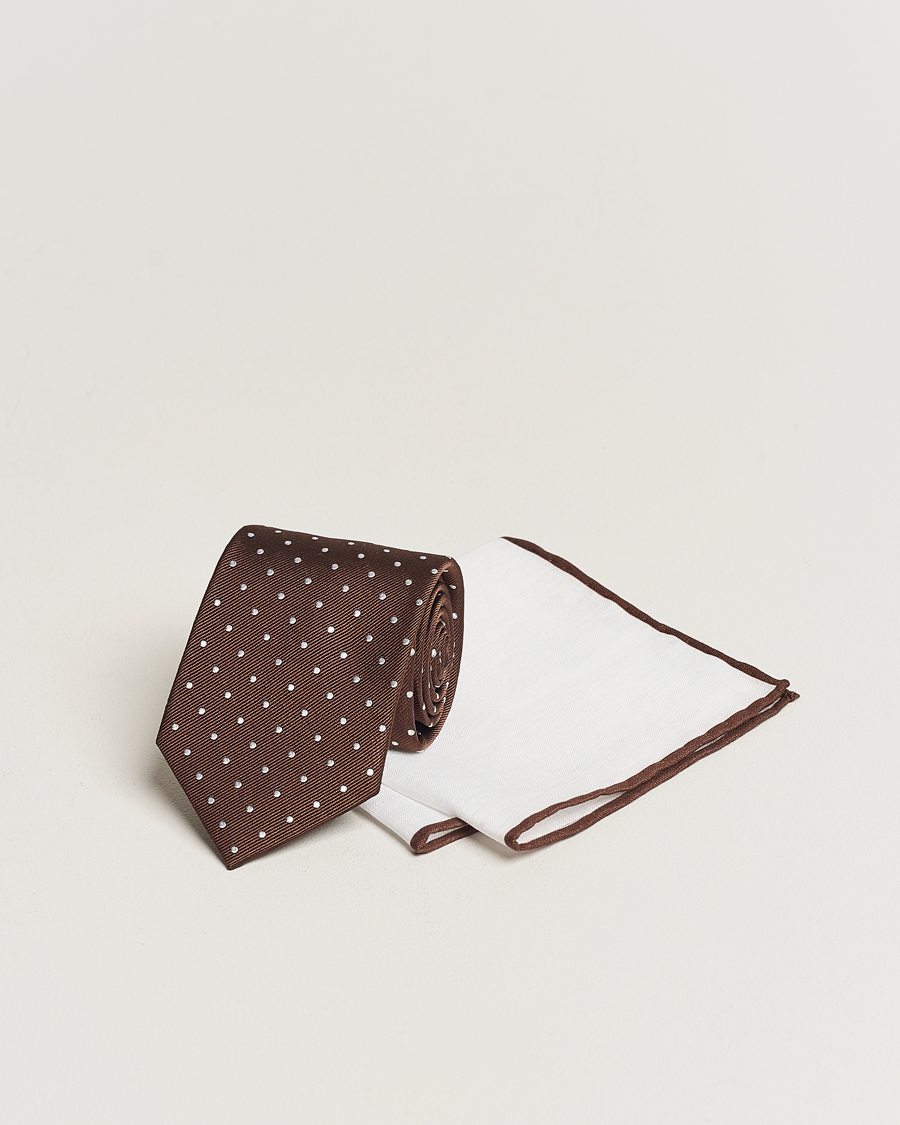 Heren | Stropdassen | Amanda Christensen | Set Tie & Pocket Square Brown/White
