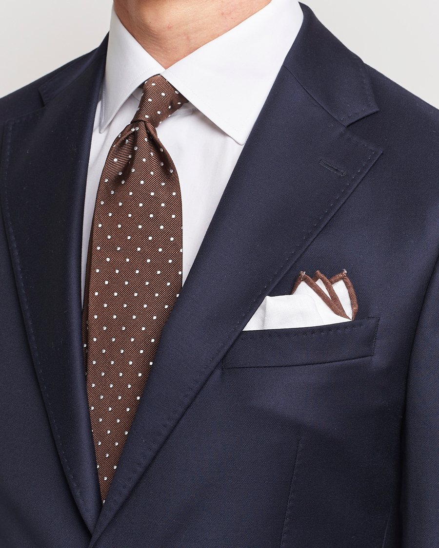 Heren | Stropdassen | Amanda Christensen | Set Tie & Pocket Square Brown/White