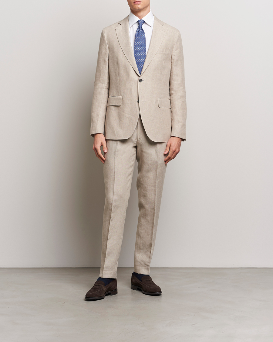 Heren | Tweedelige pakken | Oscar Jacobson | Fogerty Linen Suit Beige