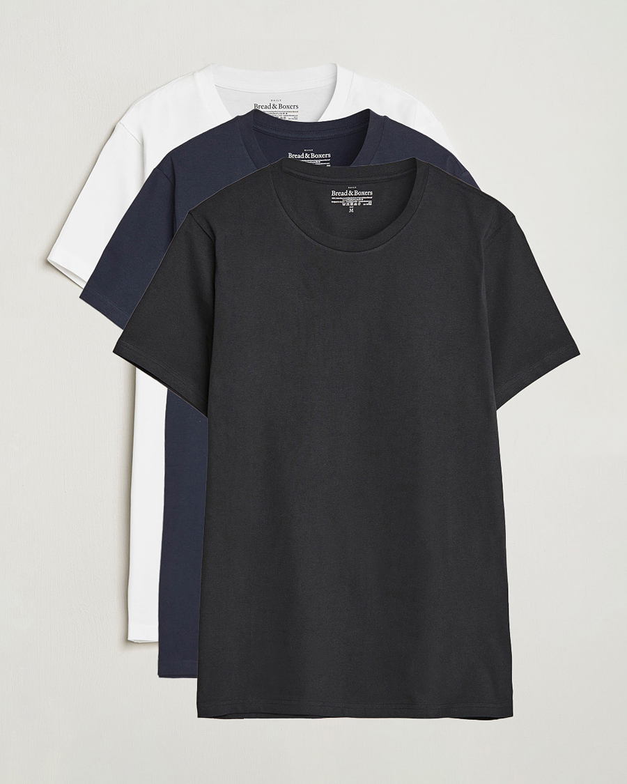 Heren | T-shirts | Bread & Boxers | 3-pack Crew Neck Regular T-Shirt White/Black/Dark Navy