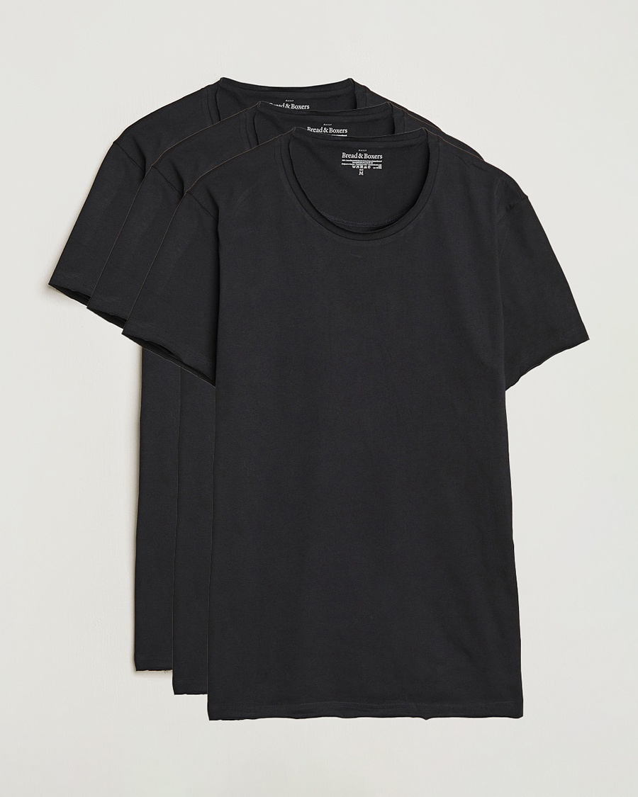 Heren | T-shirts | Bread & Boxers | 3-pack Crew Neck Relaxed Black
