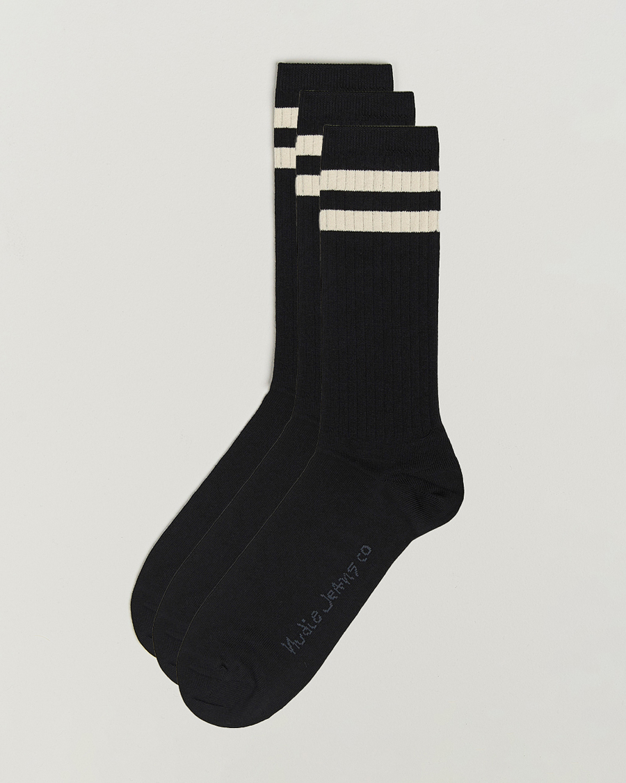 Heren | Ondergoed | Nudie Jeans | 3-pack Amundsson Tennis Socks Black/White