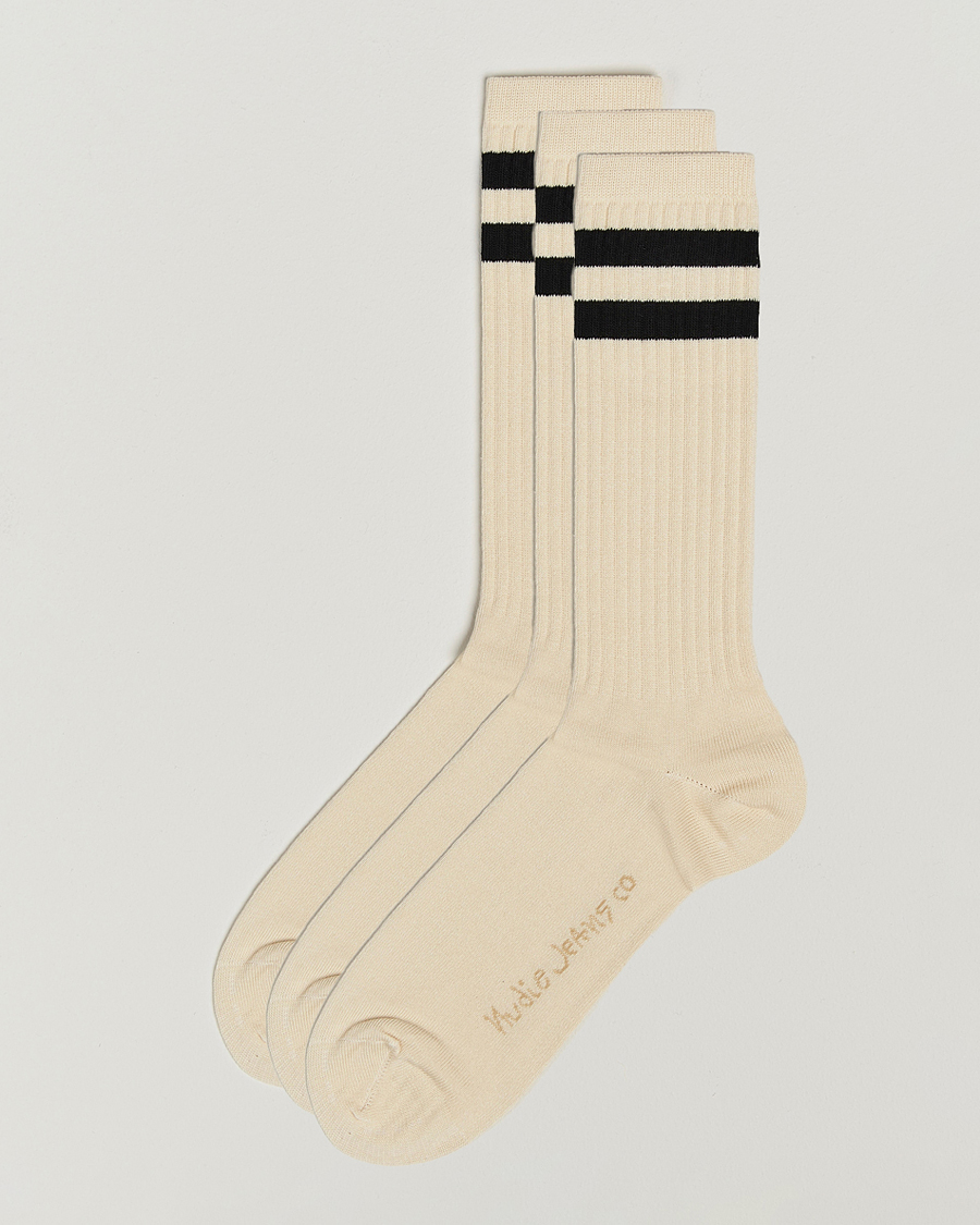 Heren | Ondergoed | Nudie Jeans | 3-pack Amundsson Tennis Socks Off White/Black