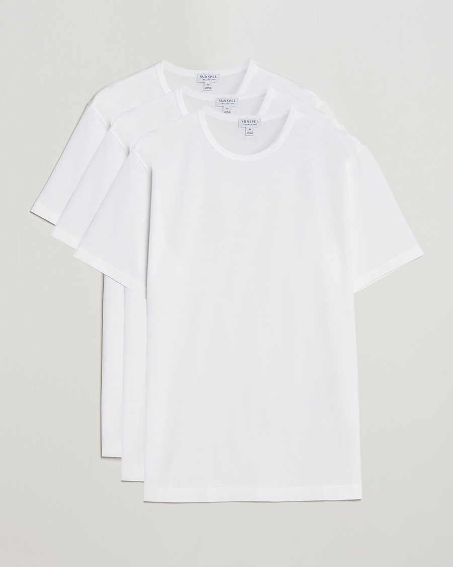 Heren | T-shirts | Sunspel | 3-Pack Crew Neck Q82 Cotton T-Shirt White