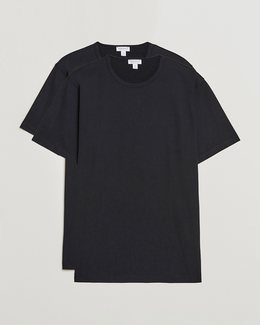 Heren | T-shirts | Sunspel | 2-Pack Crew Neck Q82 Cotton T-Shirt Black