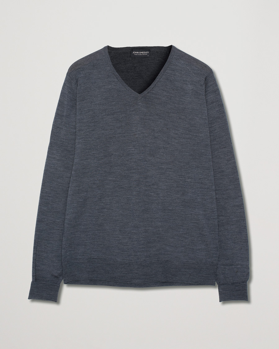 Heren | Truien | Pre-owned | John Smedley Bobby Extra Fine Merino V-Neck Pullover Charcoal