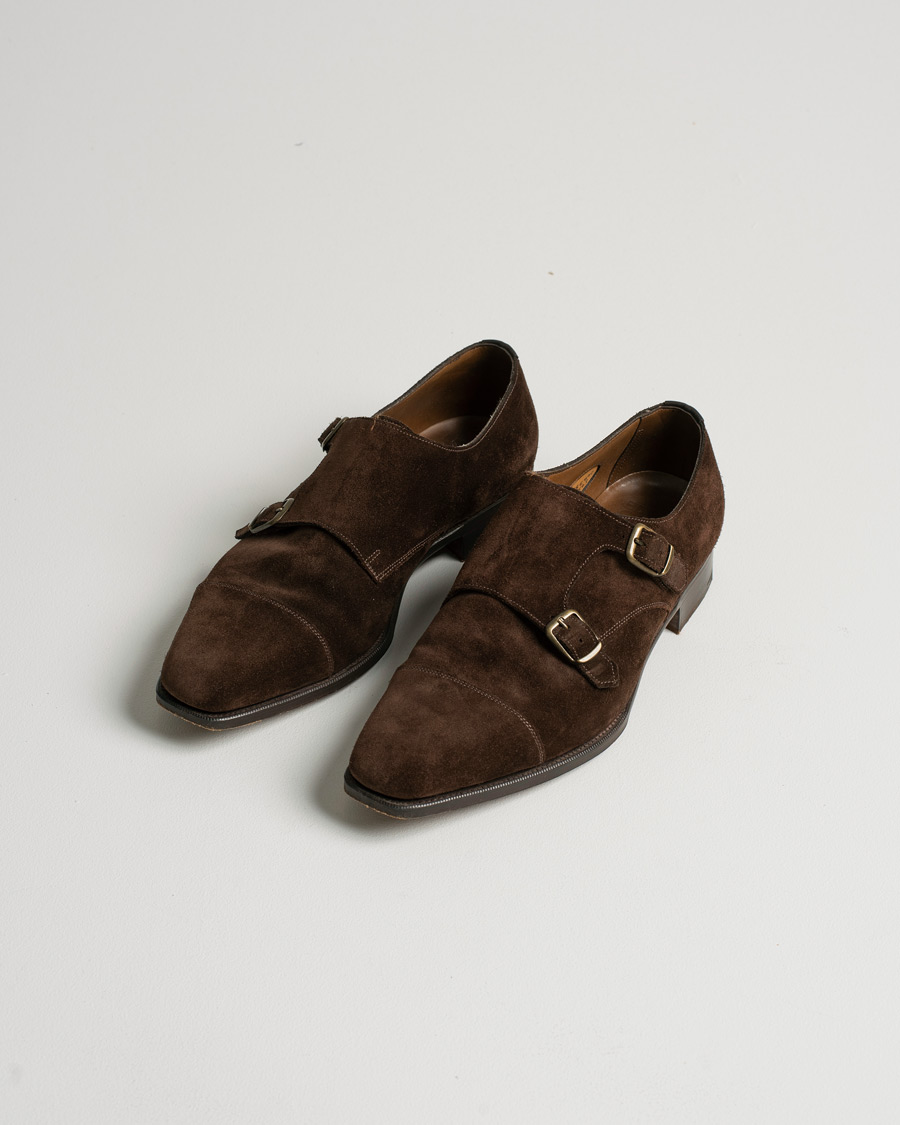 Heren | Edward Green Westminster Double Monk Mink Suede | Pre-owned | Edward Green Westminster Double Monk Mink Suede