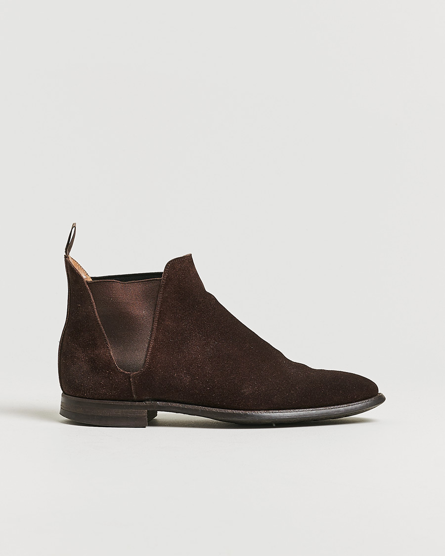 Heren | Crockett & Jones Chelsea 8 Boot Dark Brown Suede | Pre-owned | Crockett & Jones Chelsea 8 Boot Dark Brown Suede