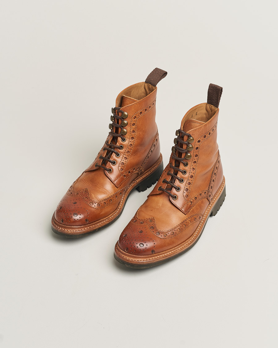 Heren | Grenson Fred Brogue Boot Commando Sole Cognac Calf UK6 - EU40 | Pre-owned | Grenson Fred Brogue Boot Commando Sole Cognac Calf UK6 - EU40