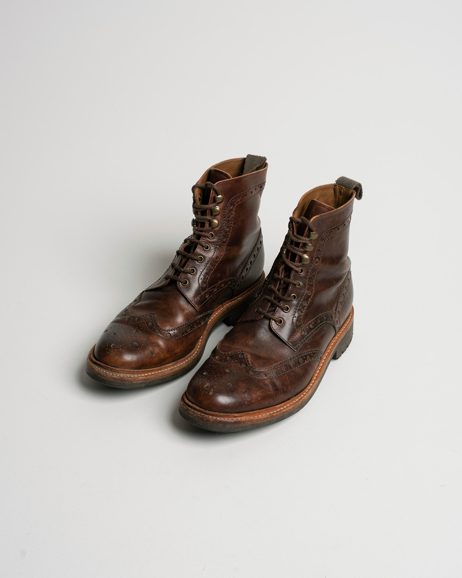 Heren | Grenson Fred Brogue Boot Commando Sole Brown Calf | Pre-owned | Grenson Fred Brogue Boot Commando Sole Brown Calf