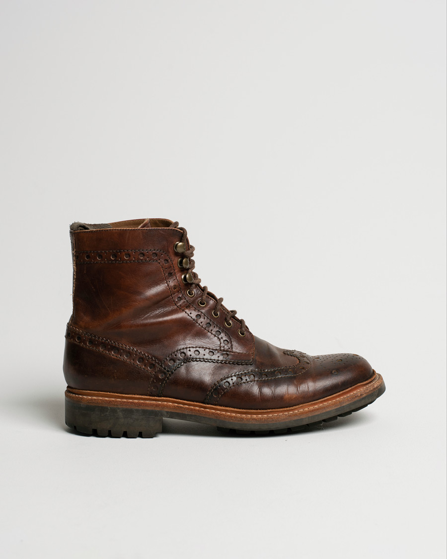 Heren | Grenson Fred Brogue Boot Commando Sole Brown Calf | Pre-owned | Grenson Fred Brogue Boot Commando Sole Brown Calf