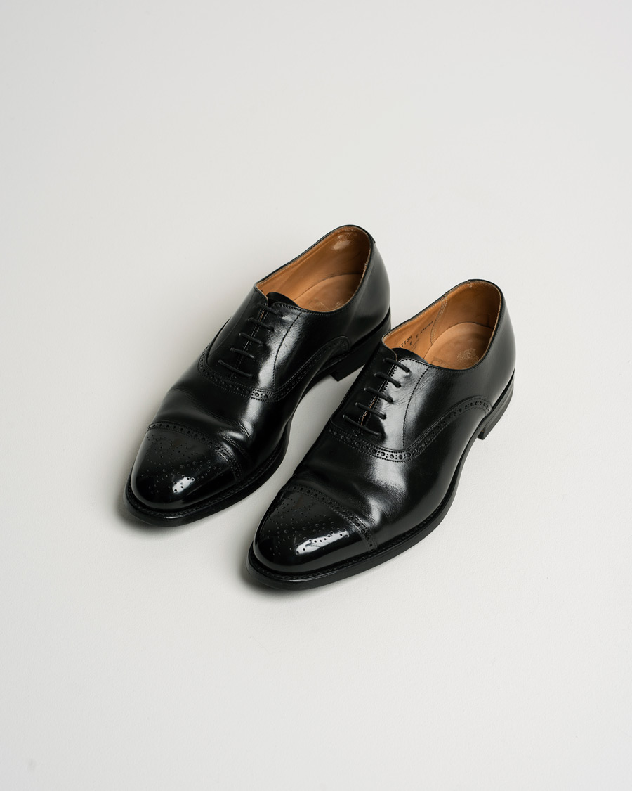 Heren | Crockett & Jones Hatton Brogue City Sole Black Calf | Pre-owned | Crockett & Jones Hatton Brogue City Sole Black Calf