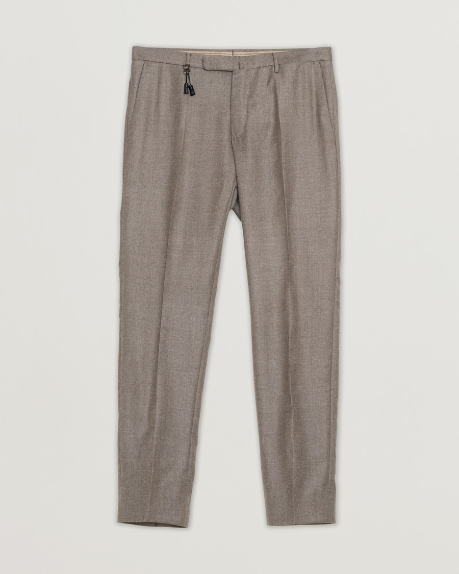 Heren | Incotex Slim Fit Super 100's Wool Flannel Trousers Taupe 46 | Pre-owned | Incotex Slim Fit Super 100's Wool Flannel Trousers Taupe 46