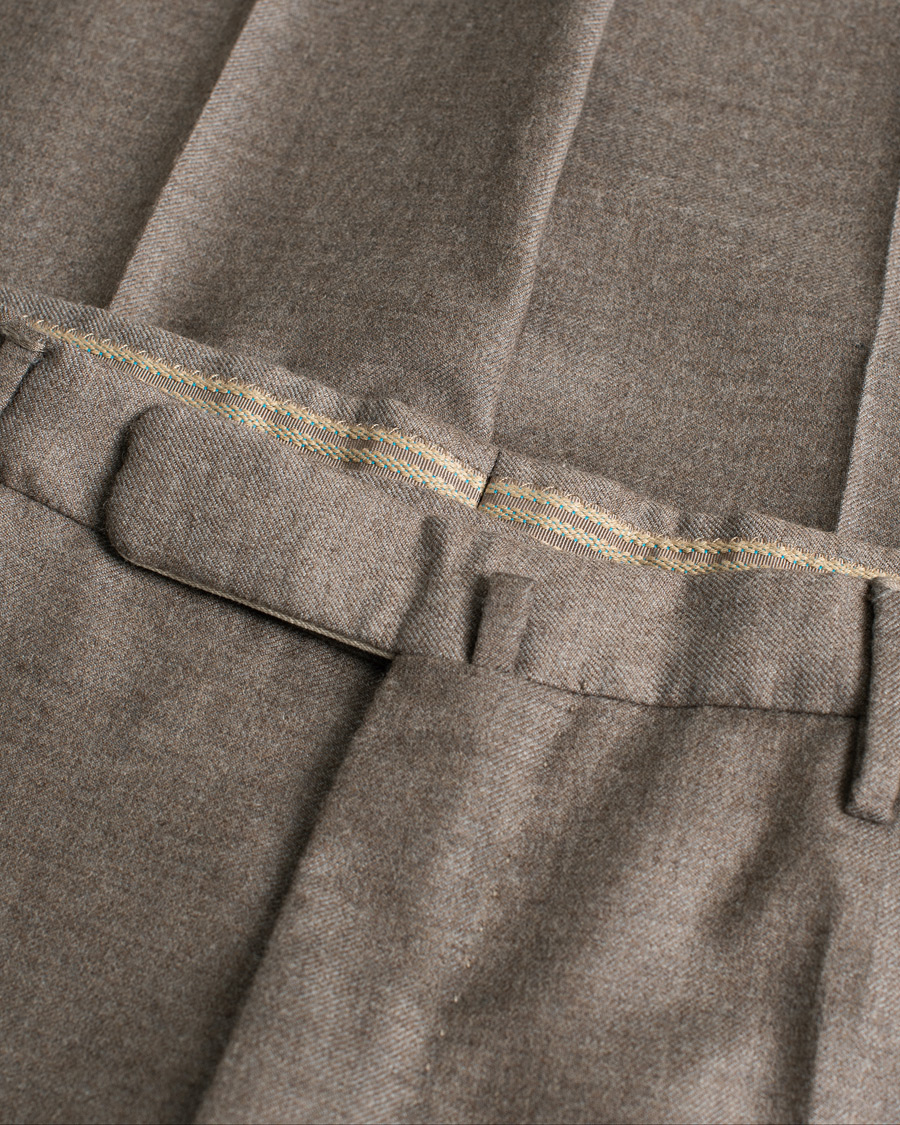 Heren | Incotex Slim Fit Super 100's Wool Flannel Trousers Taupe 46 | Pre-owned | Incotex Slim Fit Super 100's Wool Flannel Trousers Taupe 46