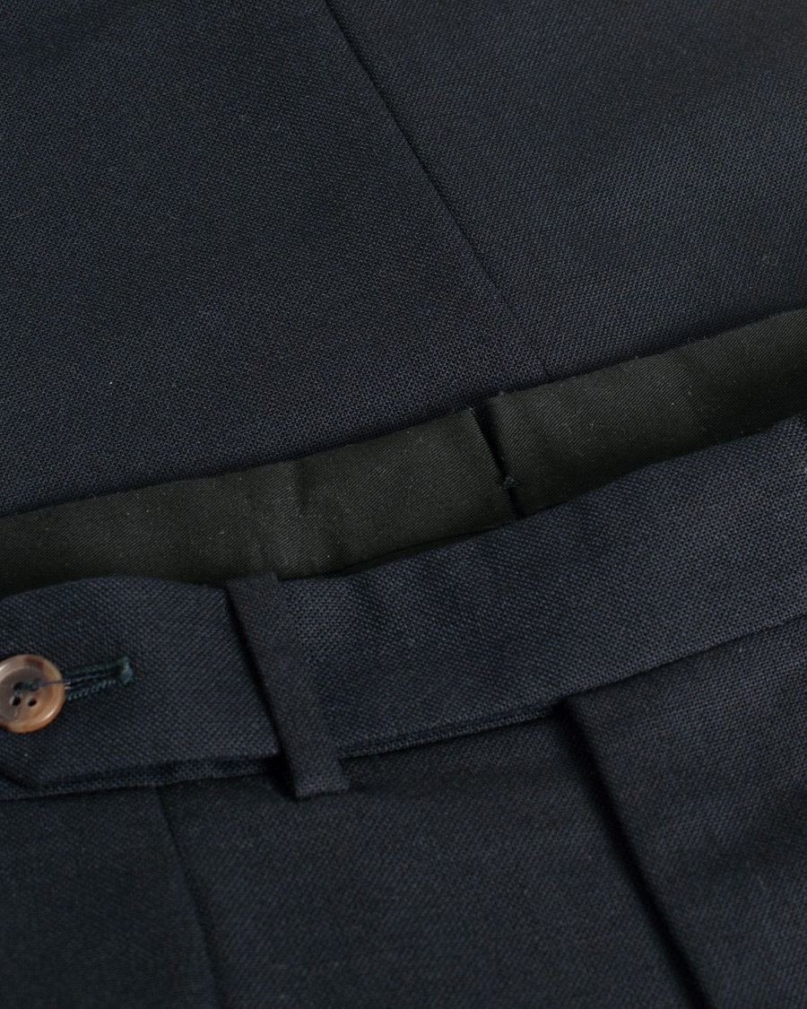 Heren | Berg&Berg Arnold Pleated Side Adjuster Wool Trousers Navy 48 | Pre-owned | Berg&Berg Arnold Pleated Side Adjuster Wool Trousers Navy 48