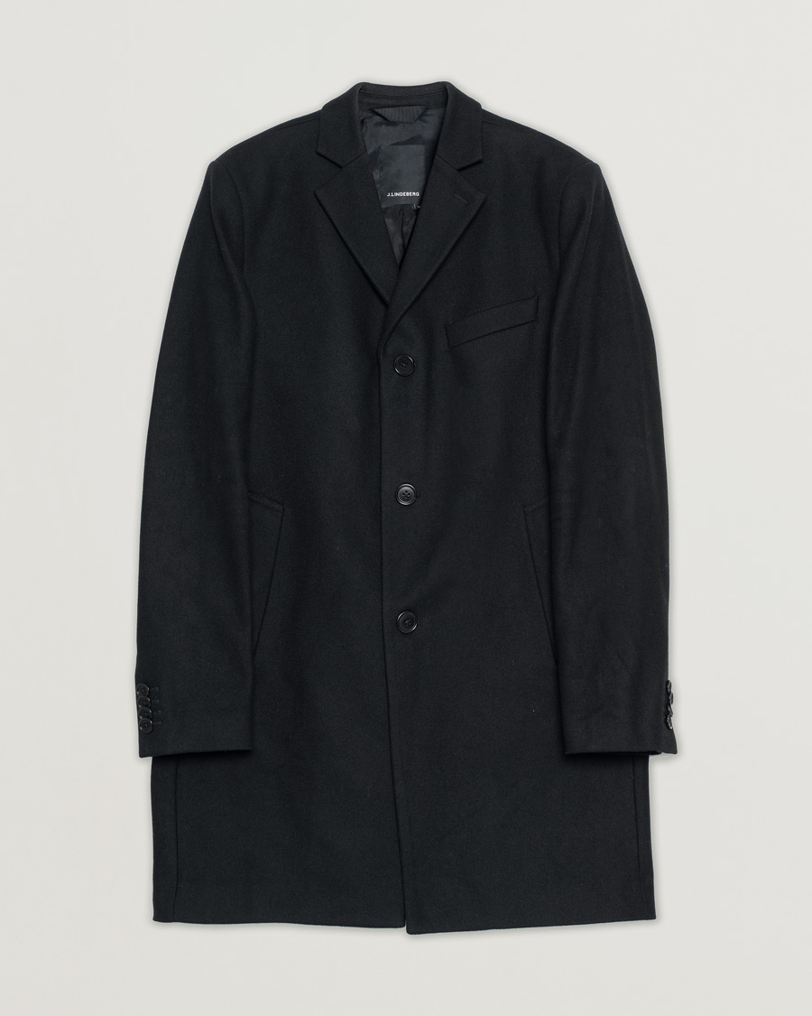 Heren | J.Lindeberg Wolger Compact Melton Coat Black | Pre-owned | J.Lindeberg Wolger Compact Melton Coat Black