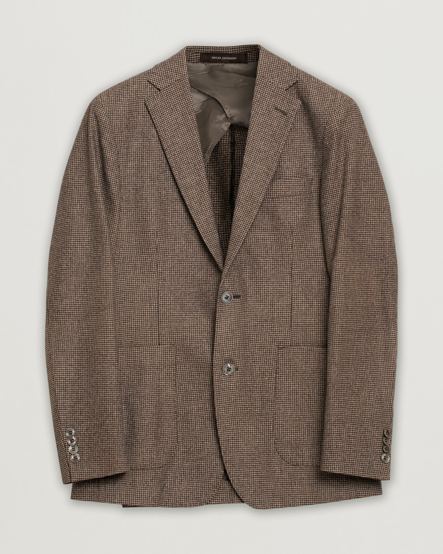 Heren | Oscar Jacobson Einar Houndstooth Wool Blazer Brown 46 | Pre-owned | Oscar Jacobson Einar Houndstooth Wool Blazer Brown 46